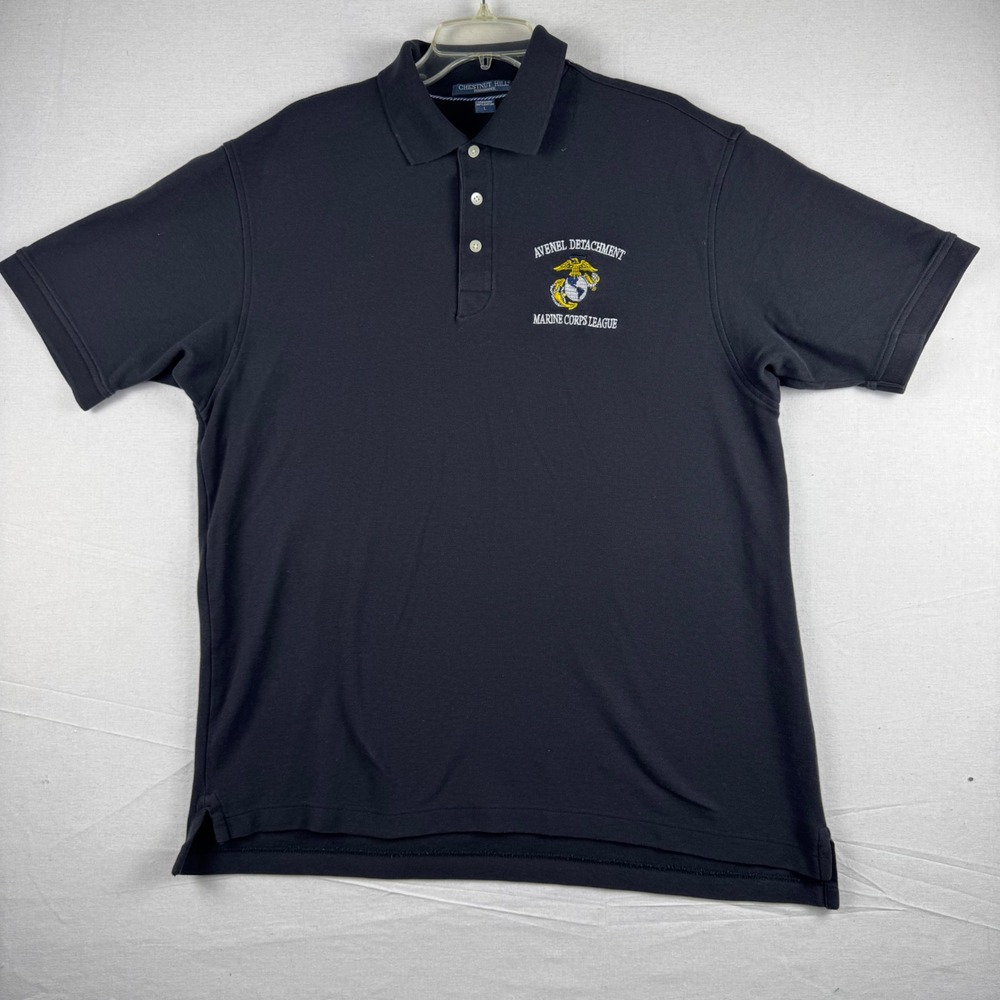 Chestnut Hill Mens Large Black Marine Corps League Avenel Detachment Polo Shirt